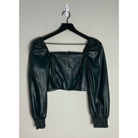 7 For All Mankind Green Vegan Leather Crop Top Size S - Picture 2 of 11